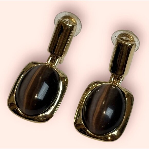 Vintage St. John Gold Plated Door Knocker Moon glow Dangle Clip-on Earrings - Picture 3 of 6